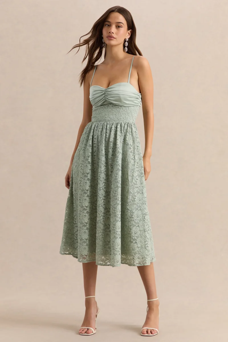 Gloriana | Salvia Encaje Escote Corazón Vestido Midi - Imagen 7