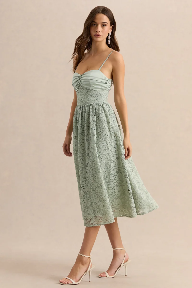 Gloriana | Salvia Encaje Escote Corazón Vestido Midi - Imagen 5