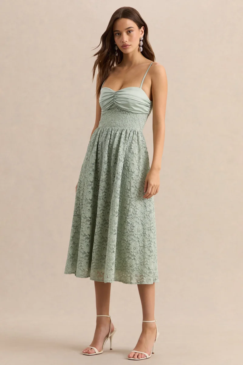 Gloriana | Salvia Encaje Escote Corazón Vestido Midi - Imagen 6