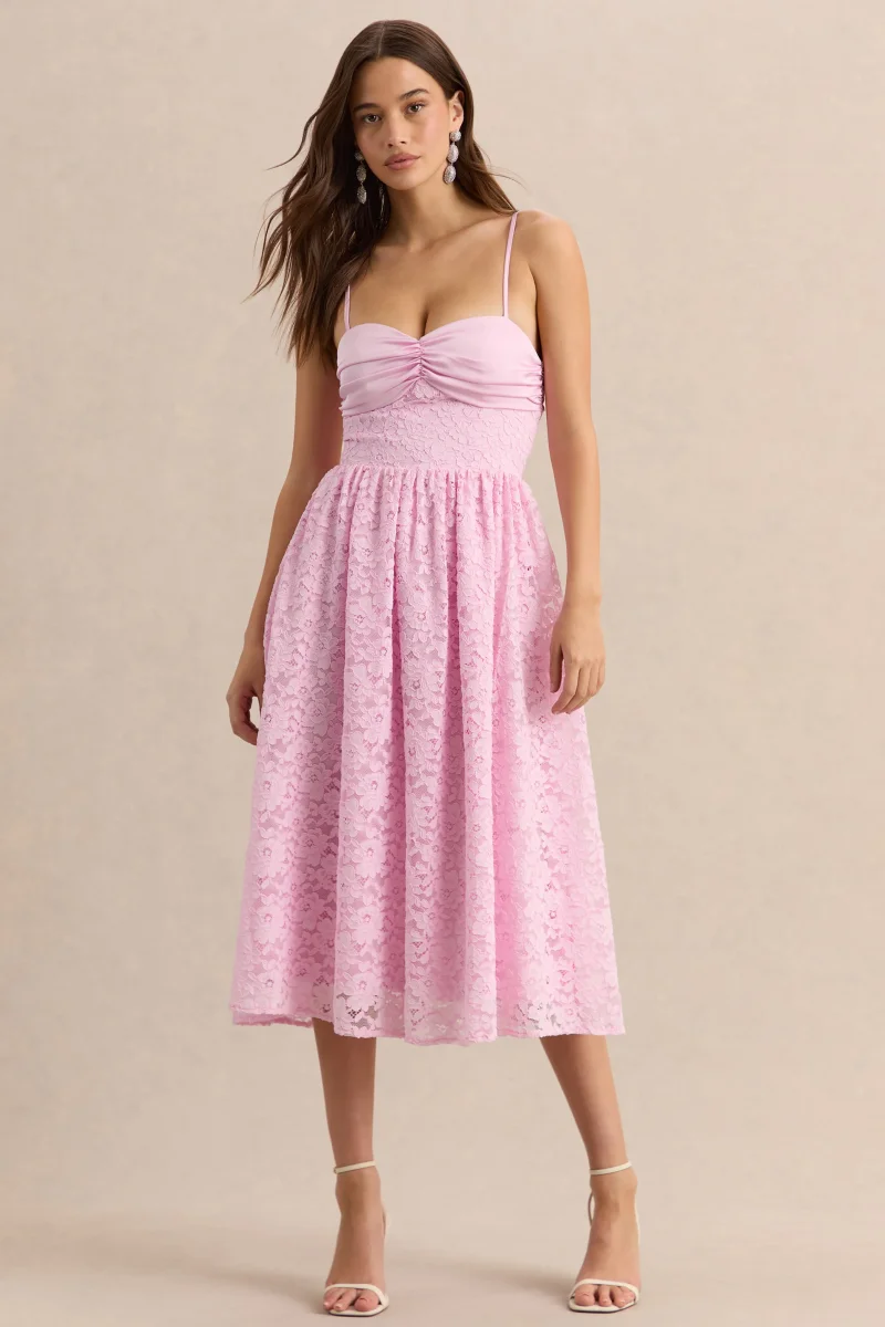 Gloriana | Rosa Encaje Escote Corazón Vestido Midi - Imagen 7