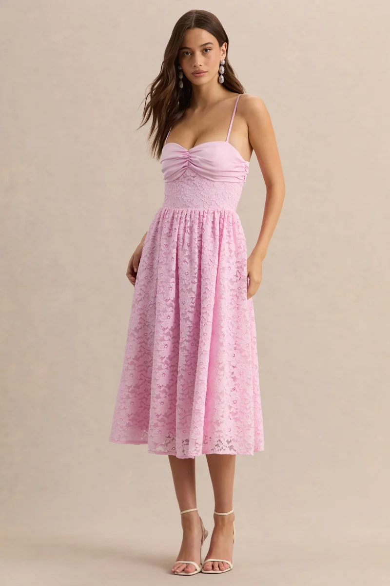 Gloriana | Rosa Encaje Escote Corazón Vestido Midi - Imagen 5