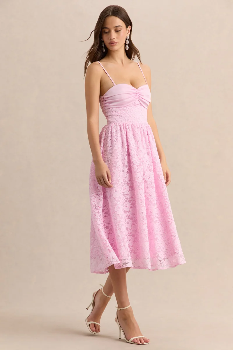 Gloriana | Rosa Encaje Escote Corazón Vestido Midi - Imagen 6