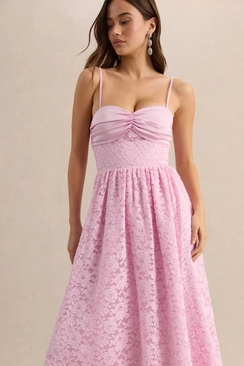 Gloriana | Rosa Encaje Escote Corazón Vestido Midi - Imagen 4