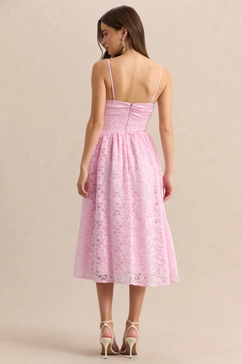 Gloriana | Rosa Encaje Escote Corazón Vestido Midi - Imagen 3