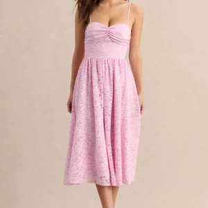 Gloriana | Rosa Encaje Escote Corazón Vestido Midi