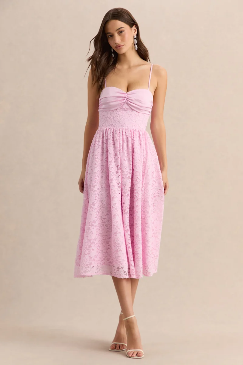 Gloriana | Rosa Encaje Escote Corazón Vestido Midi