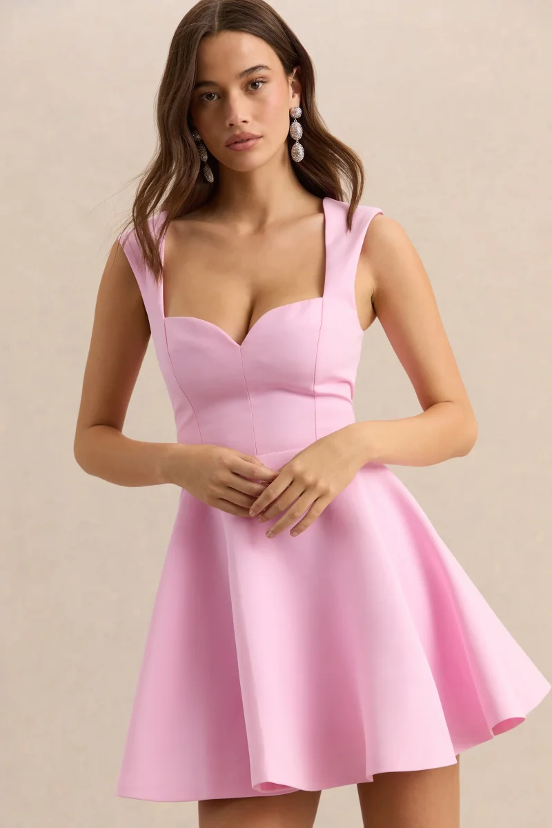 Katya | Vestido Corto Skater Rosa Claro con Escote Corazón - Imagen 6