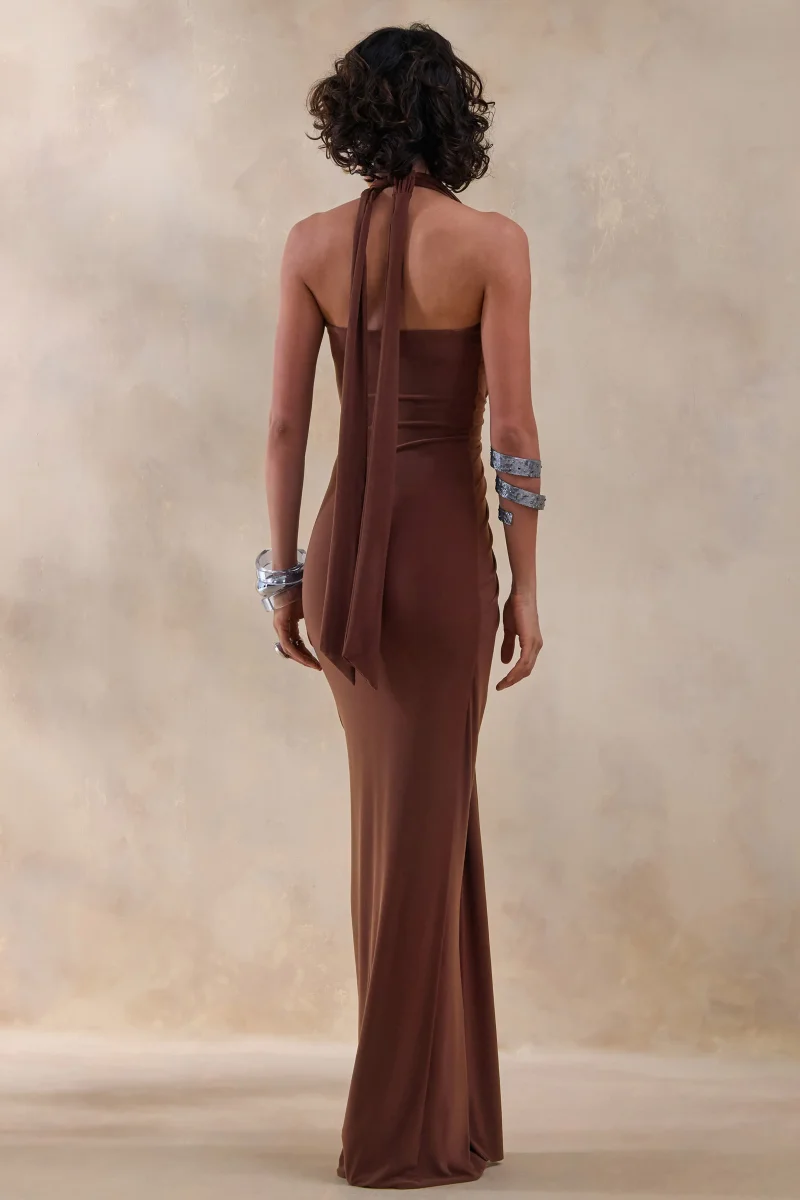 Lesley | Vestido Largo Marrón con Escote Pronunciado - Imagen 3