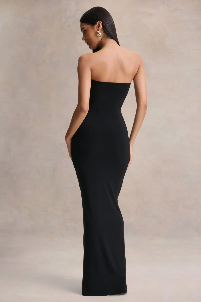 Beverly | Vestido largo negro bandeau con detalle fruncido - Imagen 4