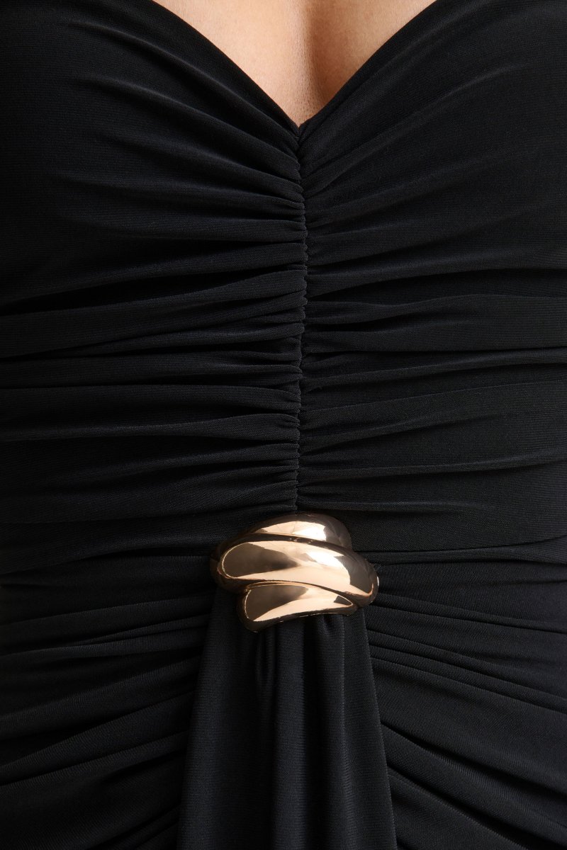 Beverly | Vestido largo negro bandeau con detalle fruncido - Imagen 8