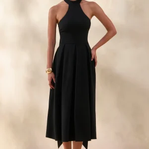 Rhode | Vestido midi negro con escote halter