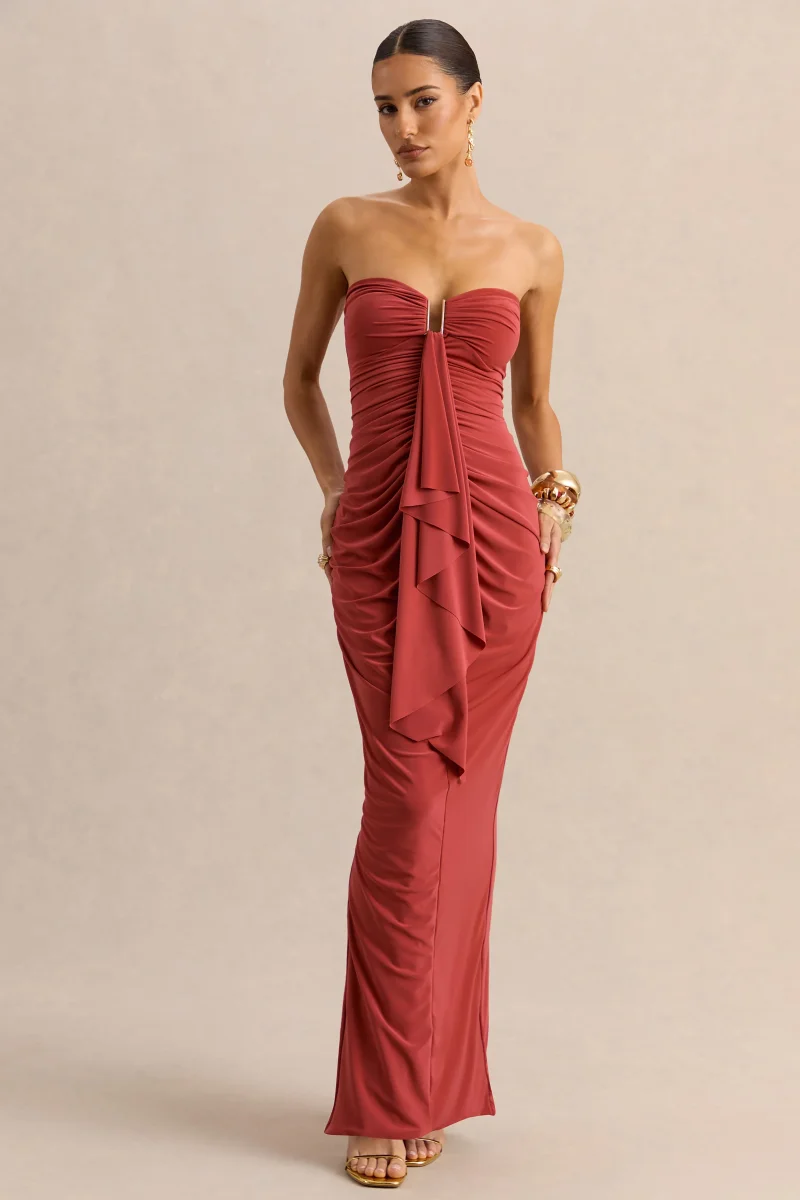 Chloe | Vestido Largo Óxido Bandeau Con Detalle De Volantes - Imagen 5
