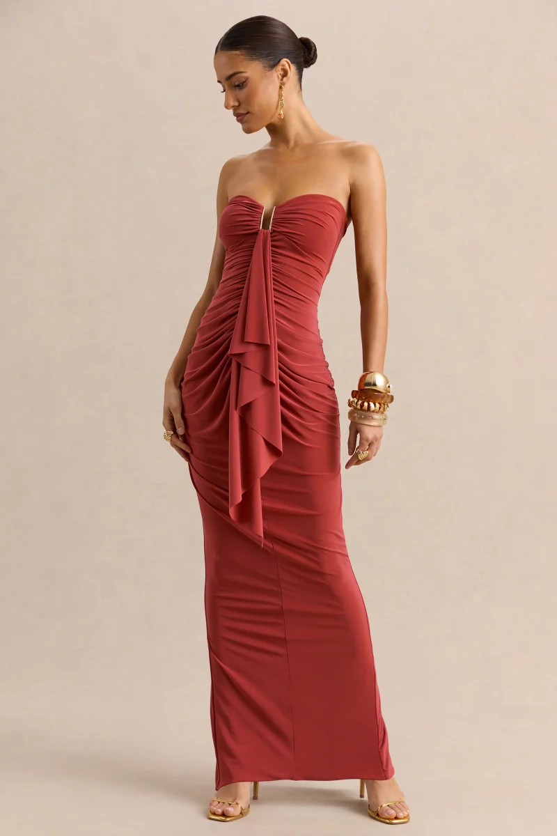Chloe | Vestido Largo Óxido Bandeau Con Detalle De Volantes - Imagen 6