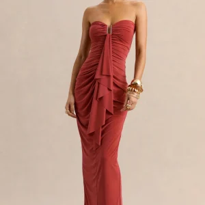 Chloe | Vestido Largo Óxido Bandeau Con Detalle De Volantes