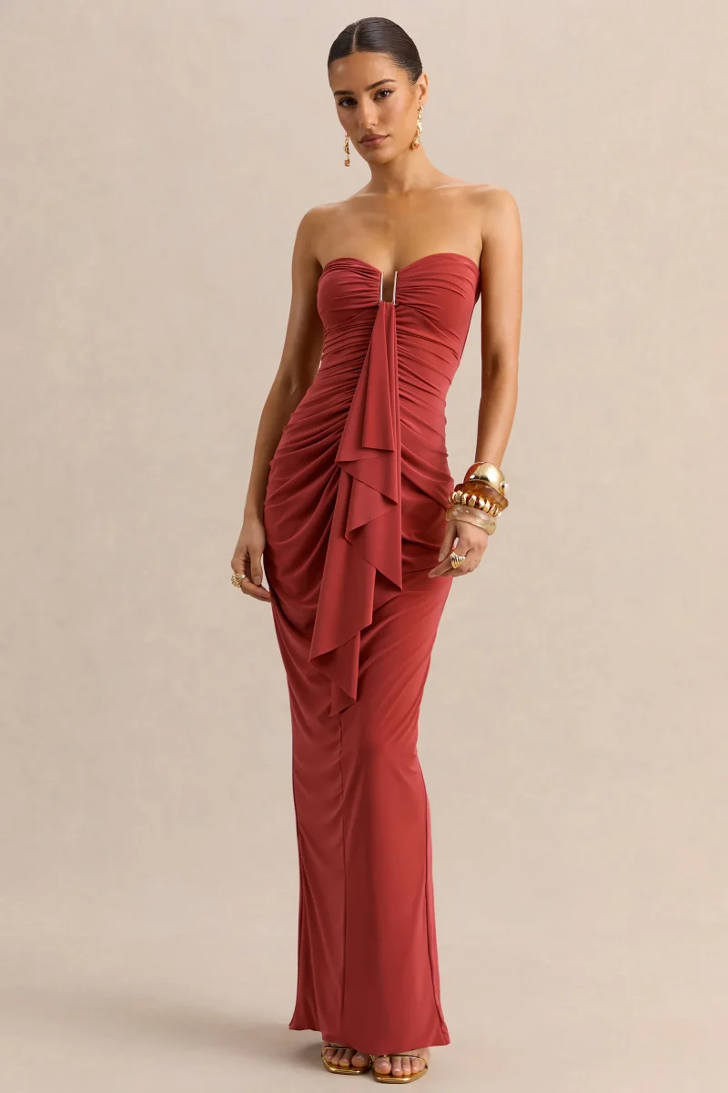 Chloe | Vestido Largo Óxido Bandeau Con Detalle De Volantes - Imagen 2