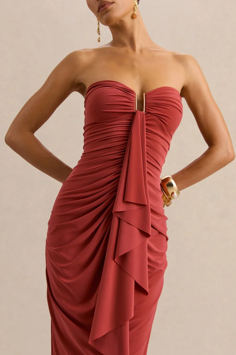 Chloe | Vestido Largo Óxido Bandeau Con Detalle De Volantes - Imagen 4