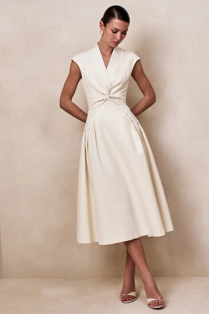Kylen | Vestido Midi Blanco de Escote en V - Imagen 7