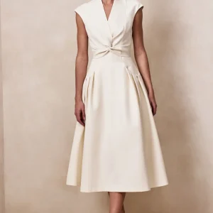 Kylen | Vestido Midi Blanco de Escote en V