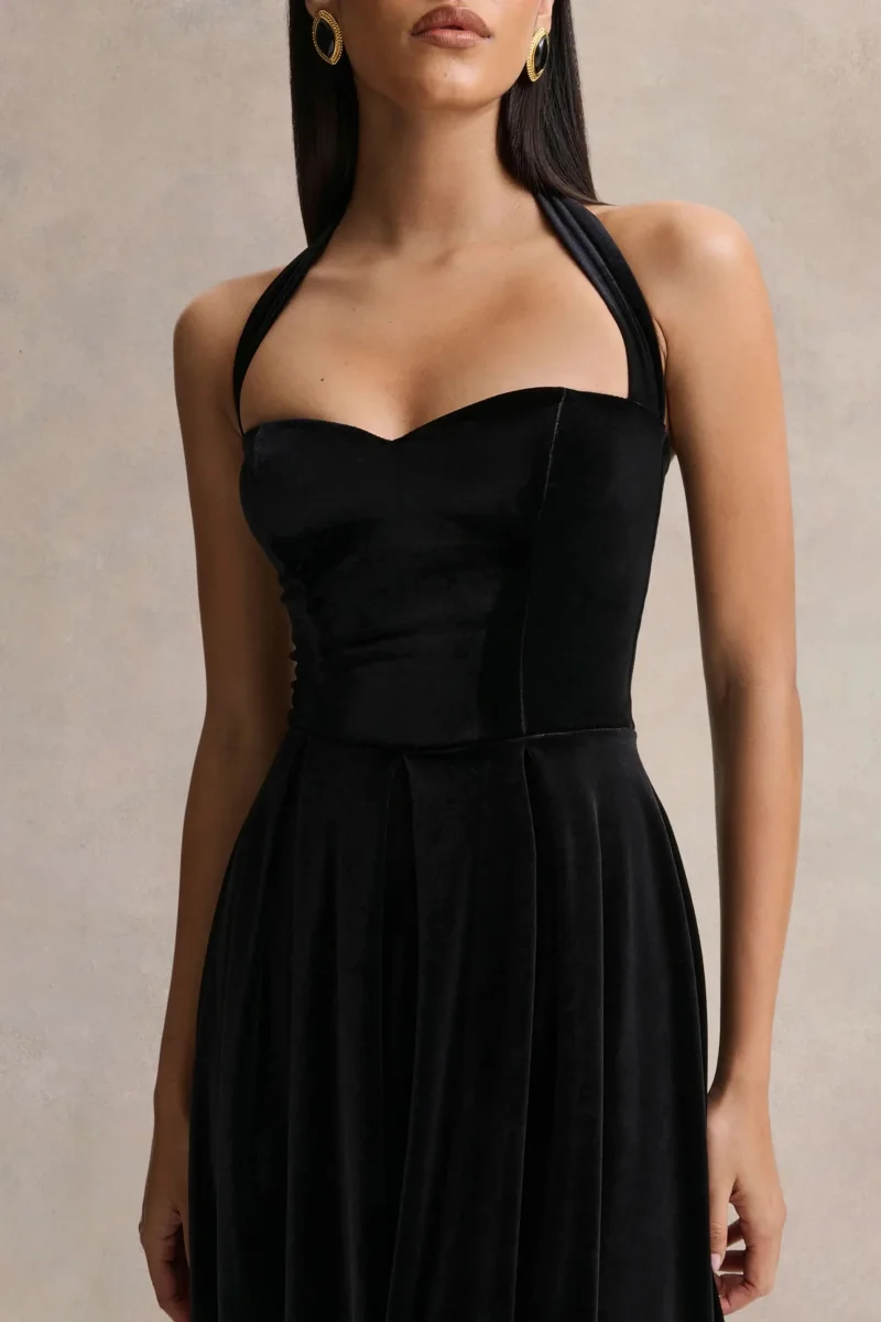 Esmeray | Vestido midi de terciopelo negro con escote corazón - Imagen 3