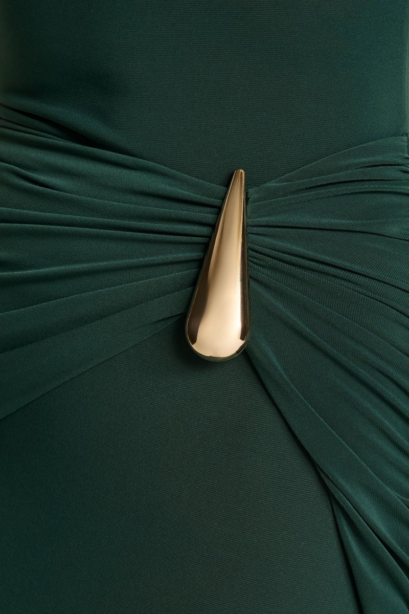 Solarium | Vestido Largo Verde de Manga Larga con Detalle Dorado - Imagen 7