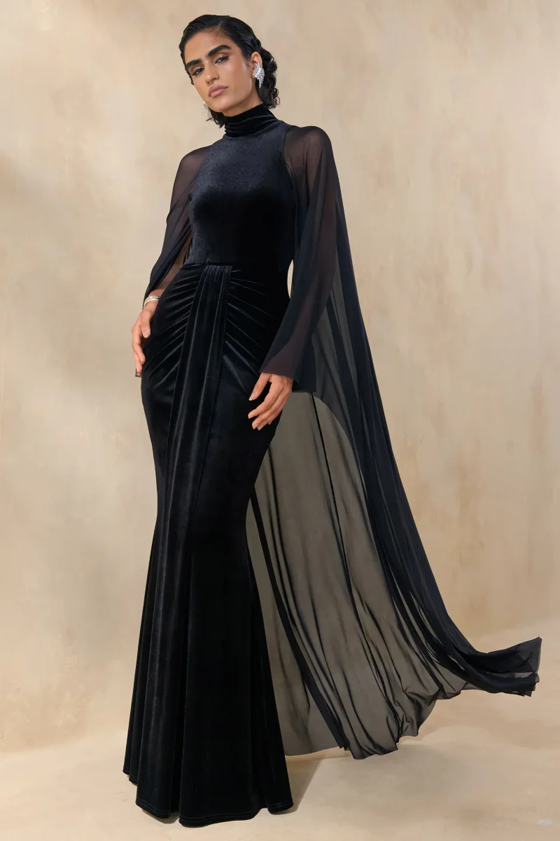 Adoring | Vestido Largo con cuello alto y terciopelo negro - Imagen 4