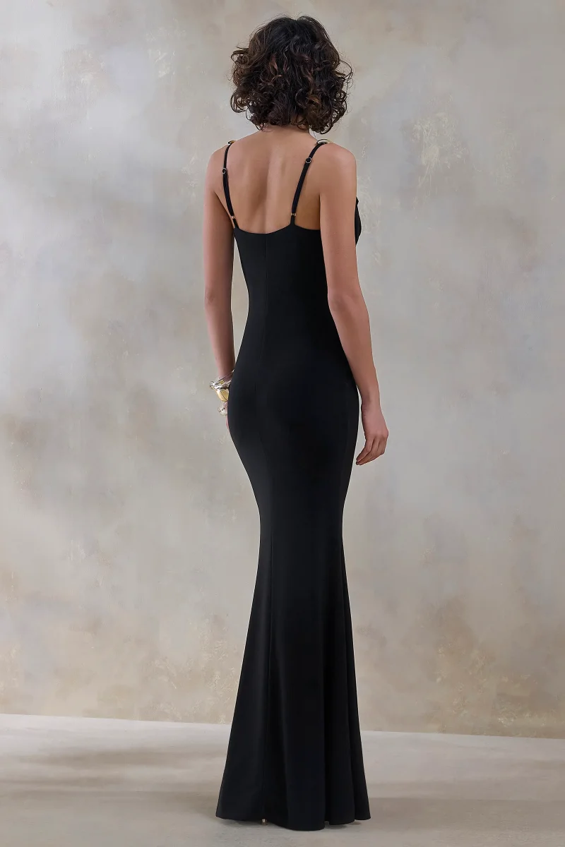 Iridessa | Vestido largo negro con escote pronunciado - Imagen 3