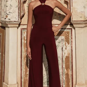 Gwen | Mono Burdeos de Cuello Alto con Detalle Dorado