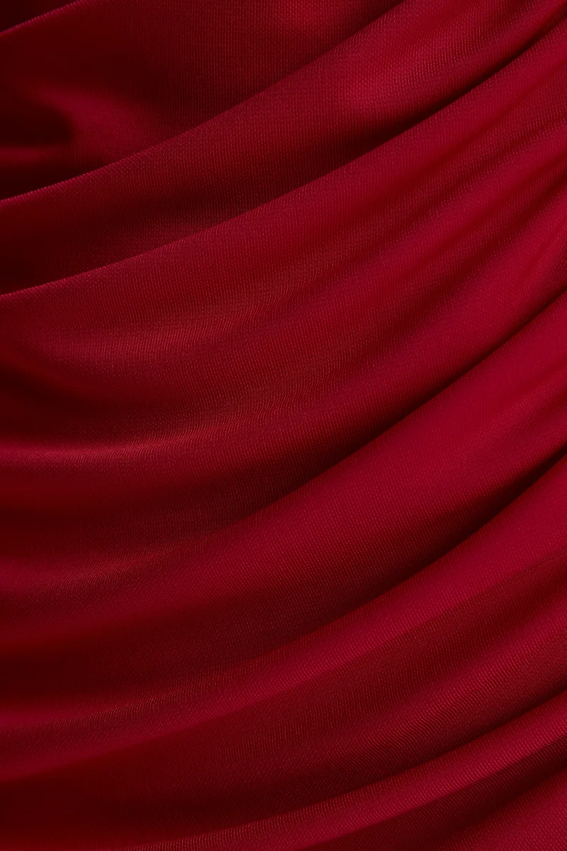 Vesperelle | Vestido Largo Rojo de Escote Redondo con Detalle Fruncido - Imagen 8