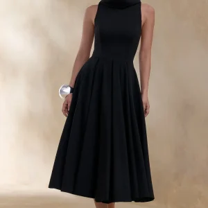 Exclusivity | Vestido Midi Negro de Cuello Alto