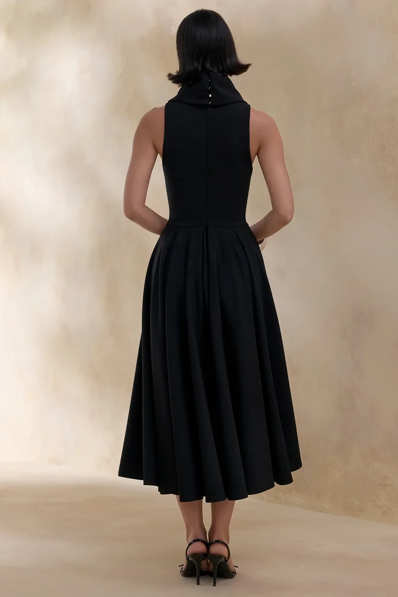 Exclusivity | Vestido Midi Negro de Cuello Alto - Imagen 3