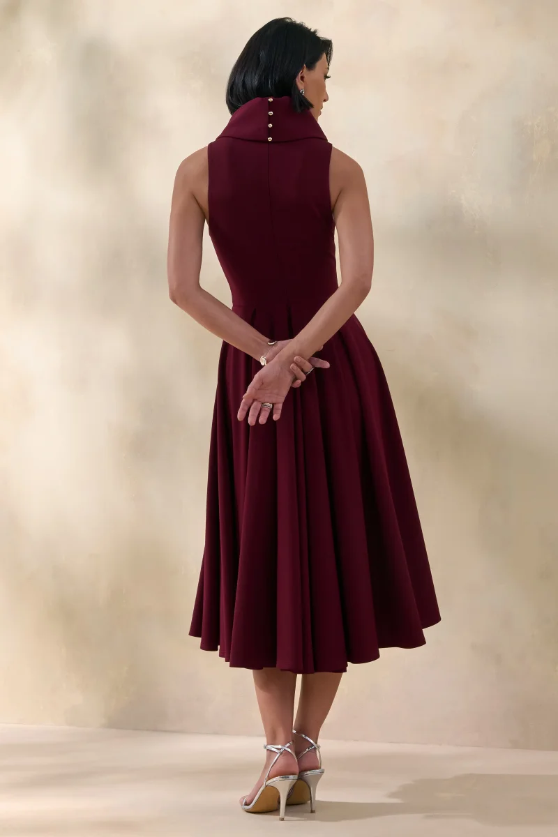 Exclusivity | Vestido Midi Burdeos de Cuello Alto - Imagen 3