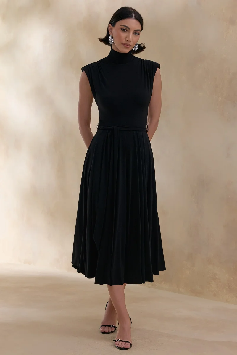 Roselena | Vestido Midi Negro de Cuello Alto - Imagen 6