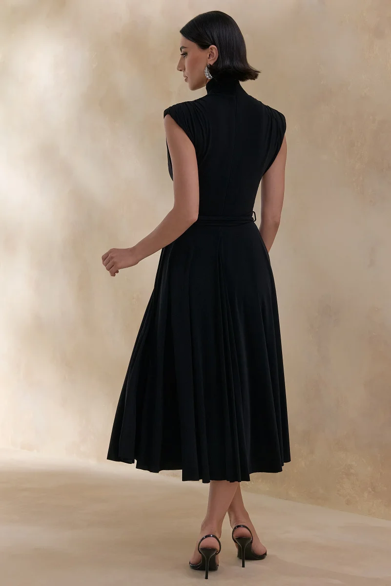 Roselena | Vestido Midi Negro de Cuello Alto - Imagen 3