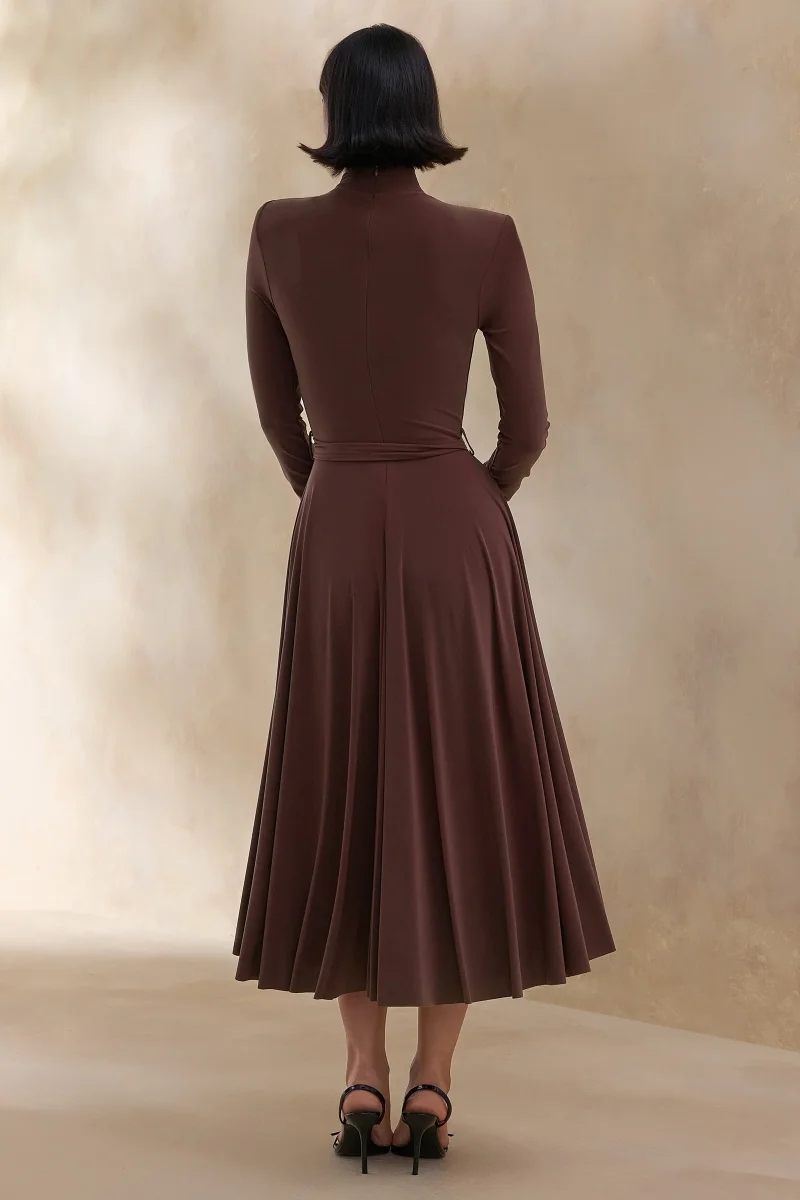 Opalia | Vestido midi marrón de cuello alto - Imagen 3