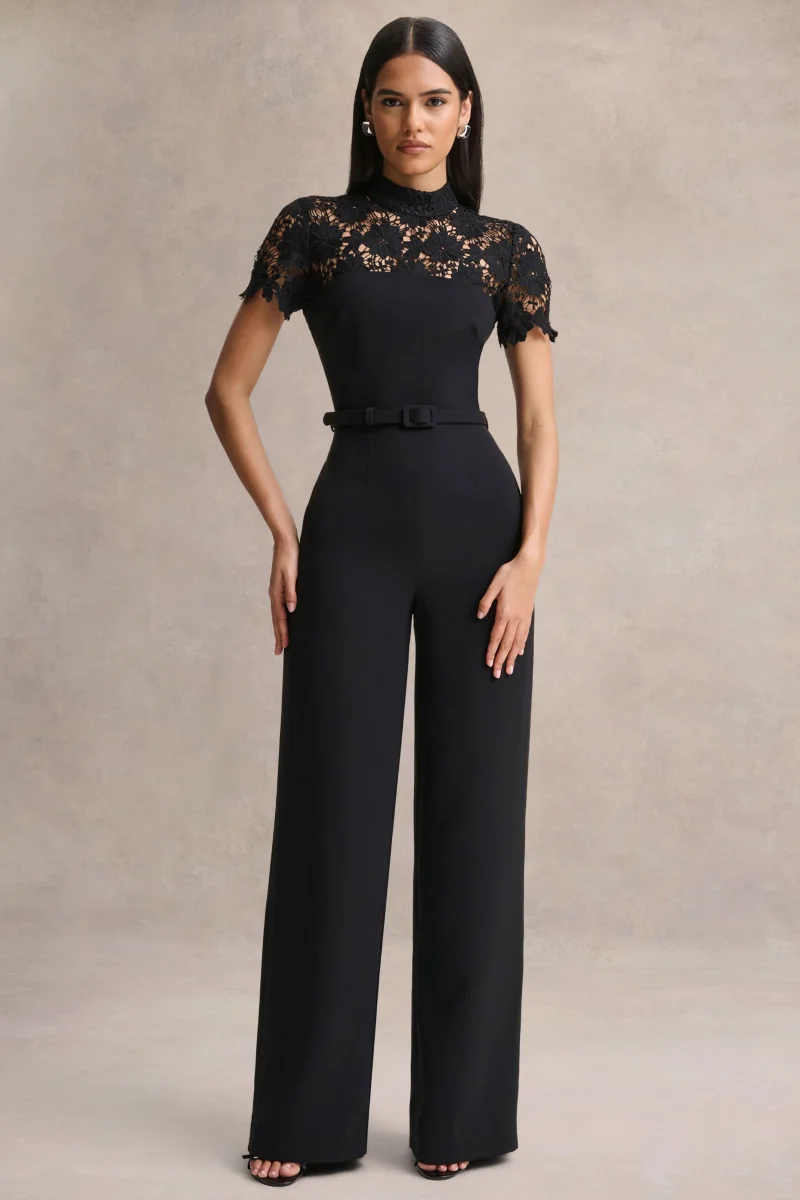 Orlina | Mono negro de cuello alto con detalles de encaje