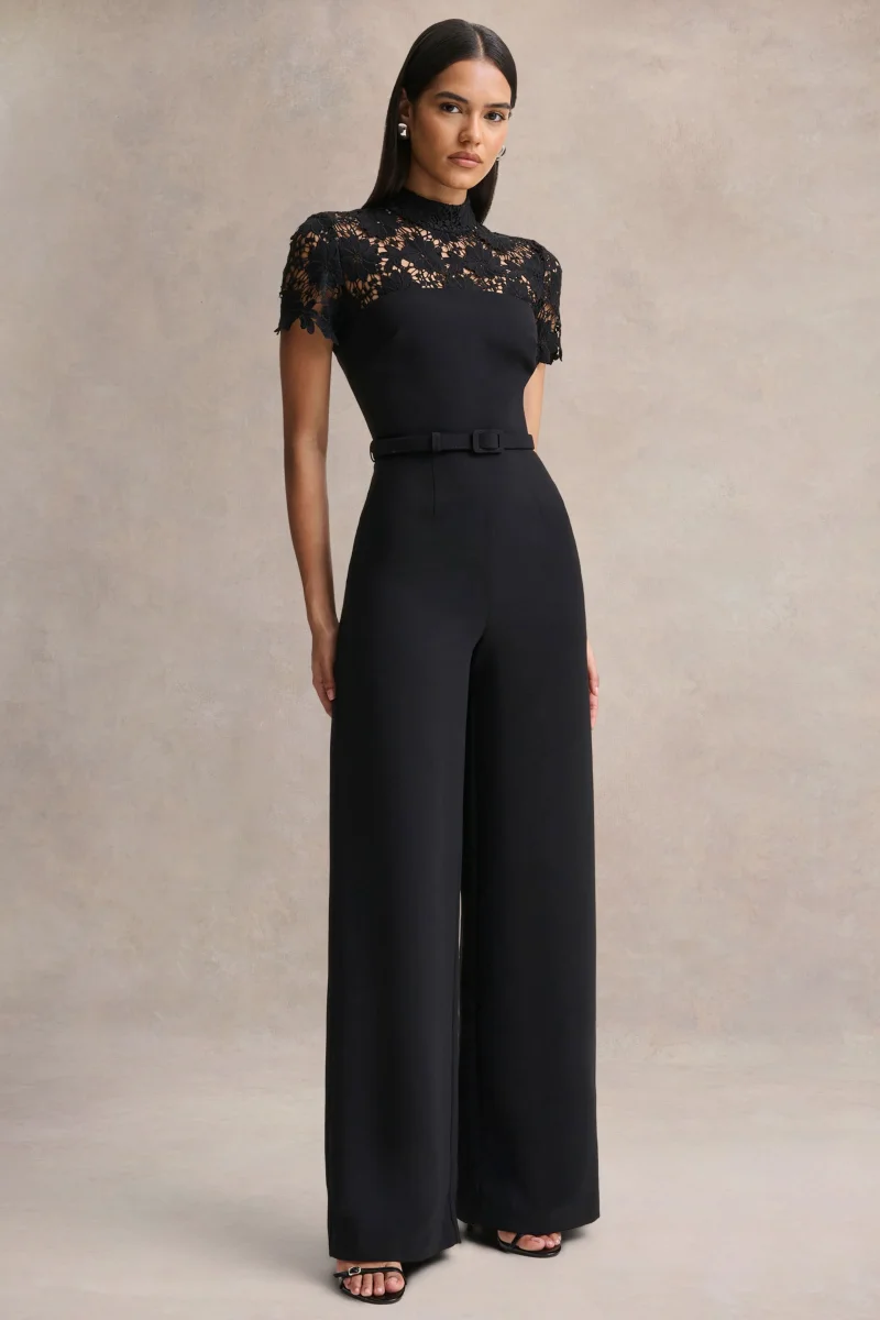 Orlina | Mono negro de cuello alto con detalles de encaje - Imagen 5