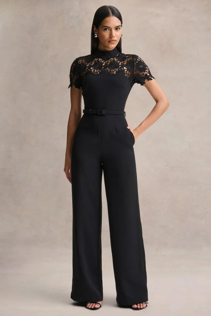 Orlina | Mono negro de cuello alto con detalles de encaje - Imagen 6