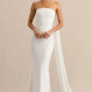 Alina | Vestido Largo Blanco Bandeau con Capa