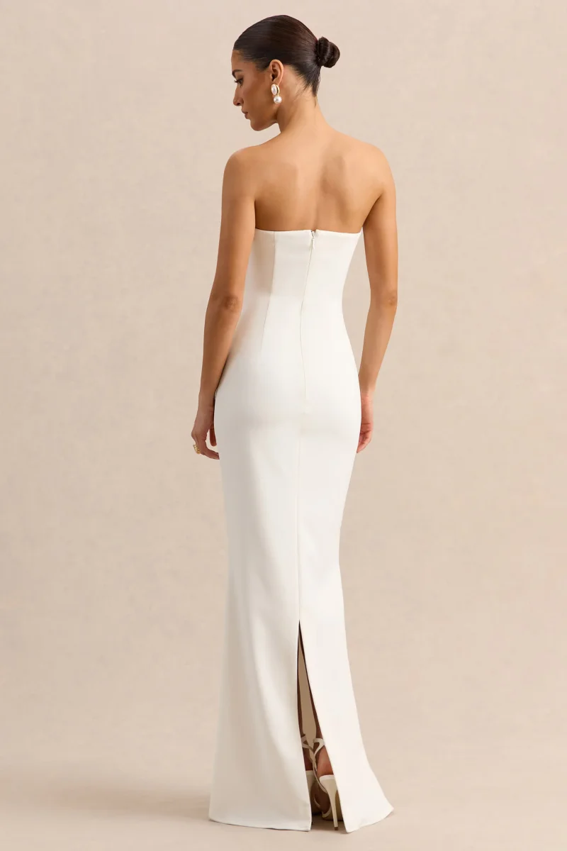 Alina | Vestido Largo Blanco Bandeau con Capa - Imagen 8