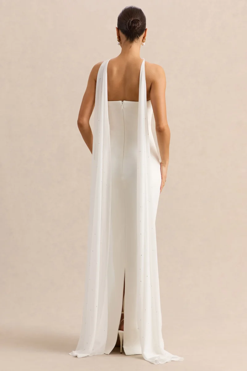 Alina | Vestido Largo Blanco Bandeau con Capa - Imagen 3