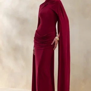 Dianelle | Berry Cuello Alto Vestido Largo con Mangas Capa