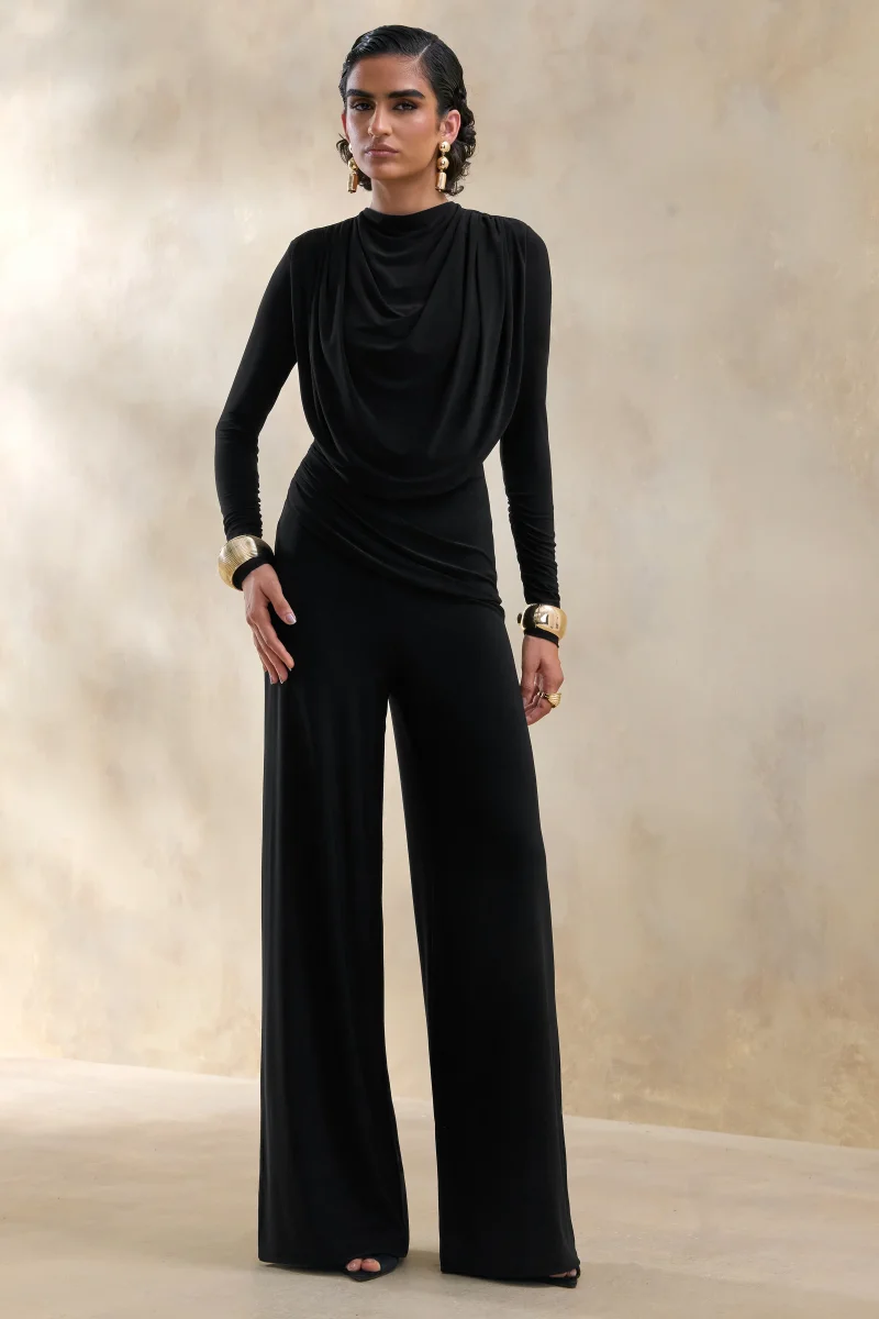 Safirra | Negro Pantalones Pernera Ancha - Imagen 7