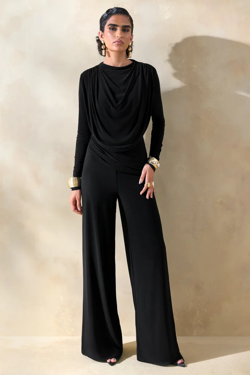 Safirra | Negro Pantalones Pernera Ancha