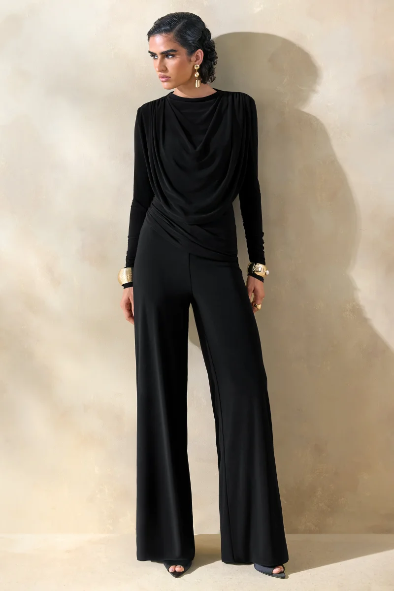 Safirra | Negro Pantalones Pernera Ancha - Imagen 6