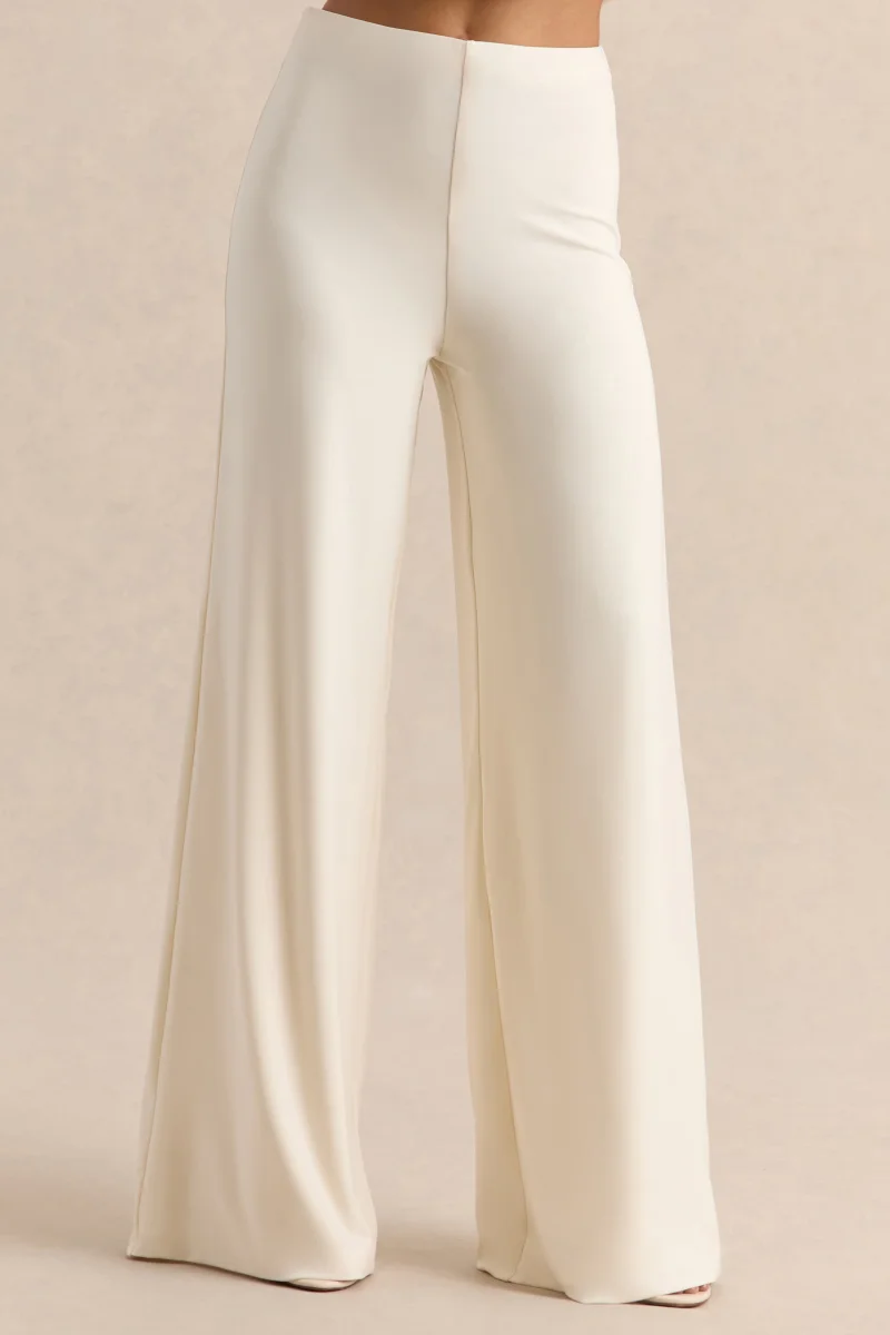 Safirra | Blanco Pierna Ancha Pantalón