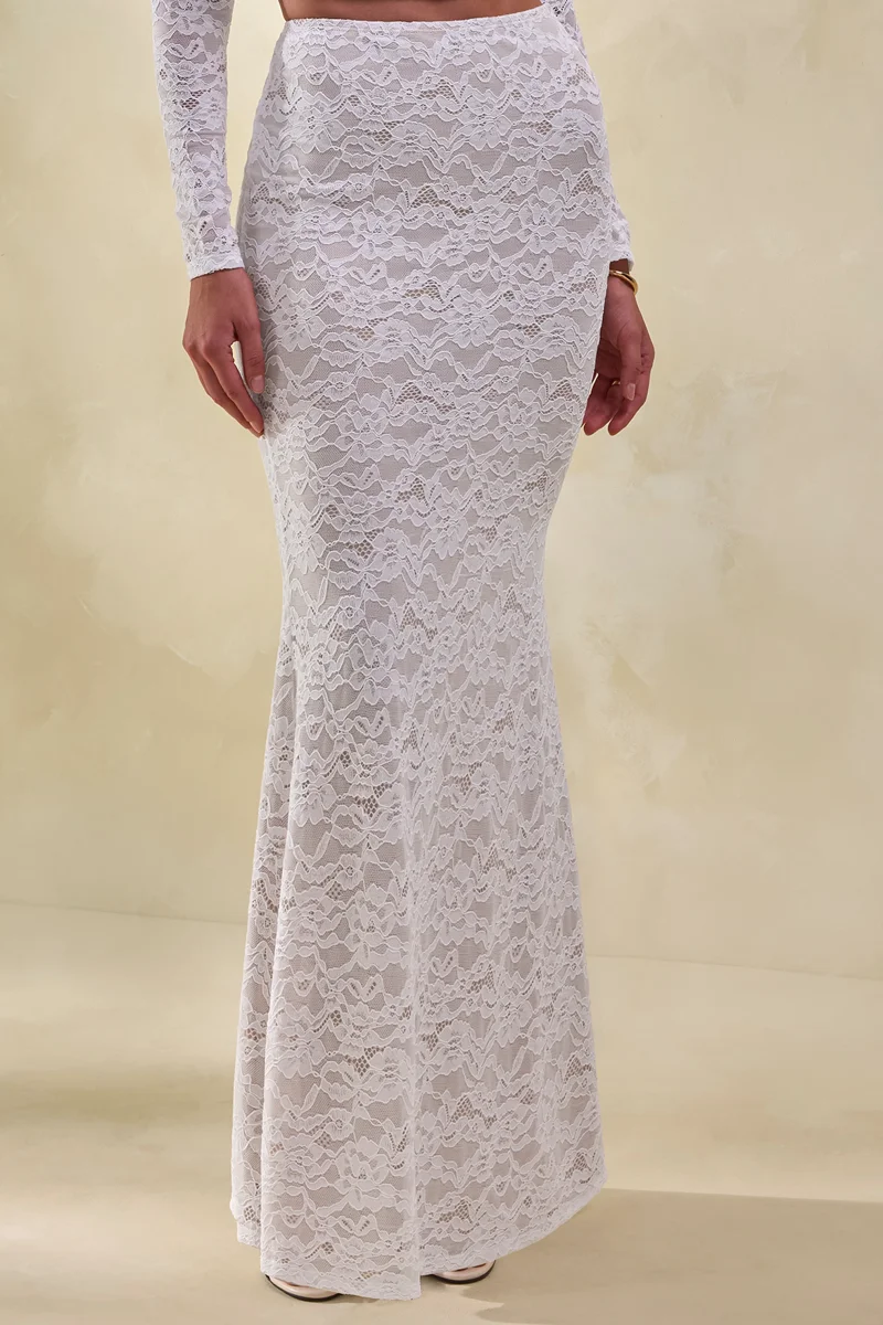Viselle | Falda Larga Blanca De Encaje - Imagen 3