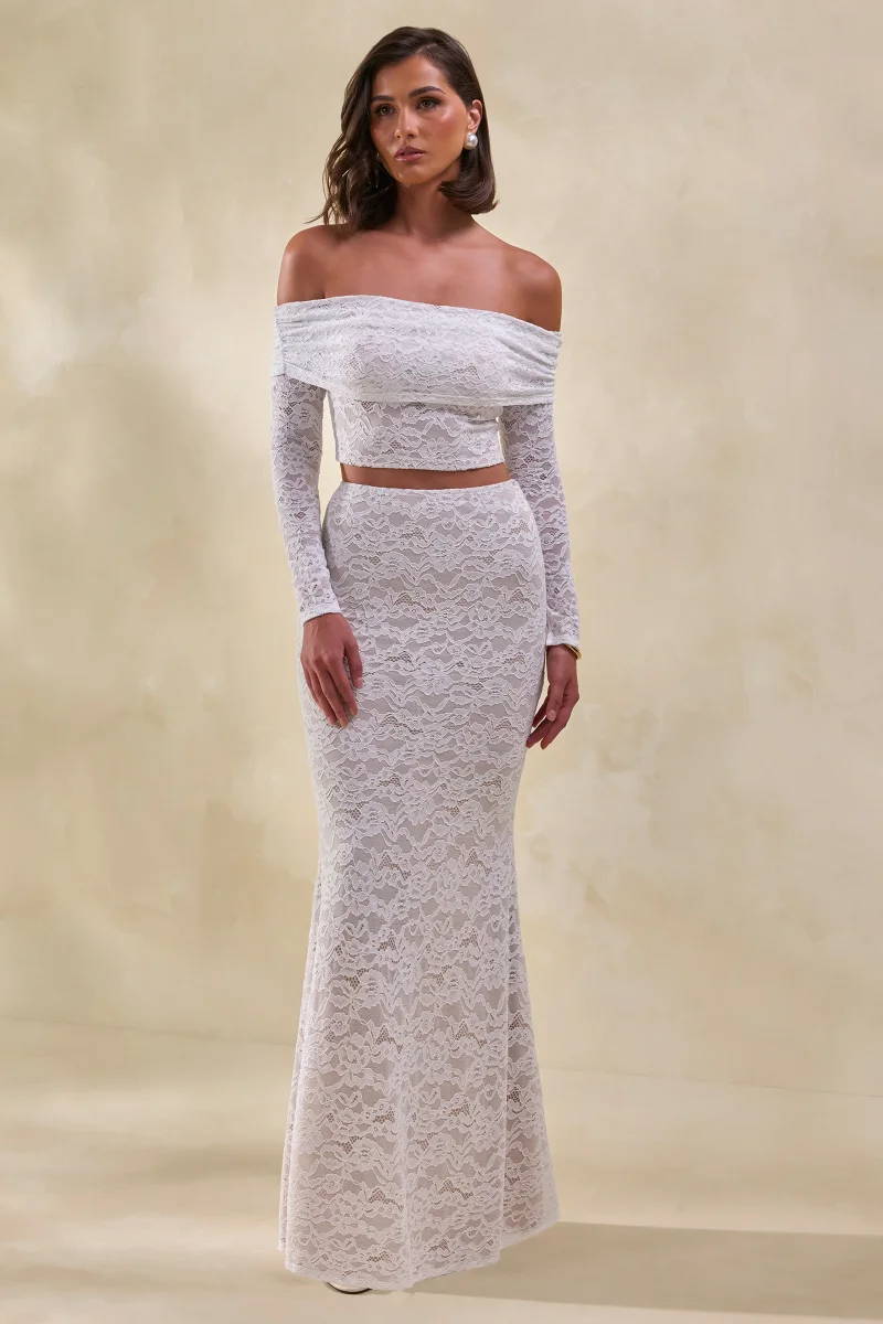 Viselle | Falda Larga Blanca De Encaje - Imagen 5