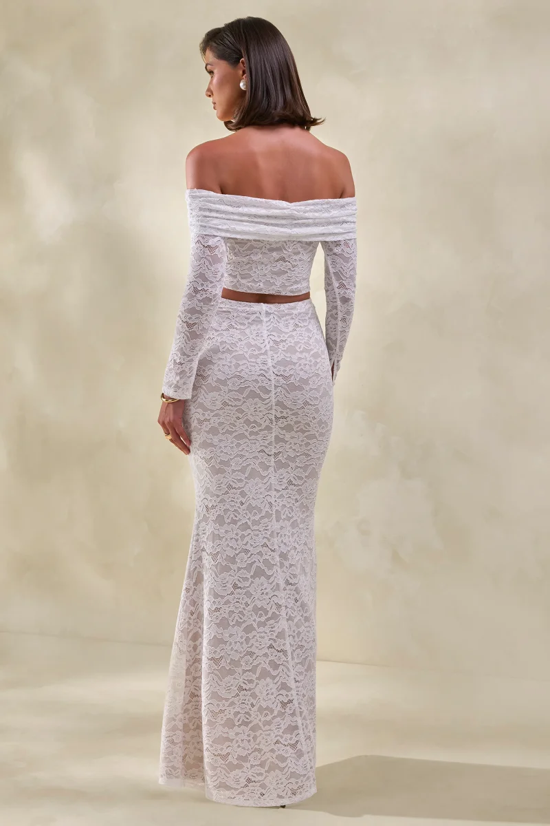 Viselle | Falda Larga Blanca De Encaje - Imagen 4