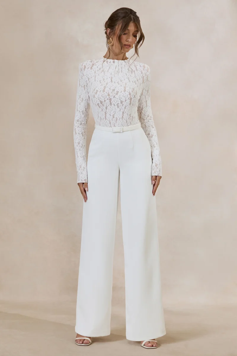 Romancea | Mono Blanco de Encaje con Cuello Alto
