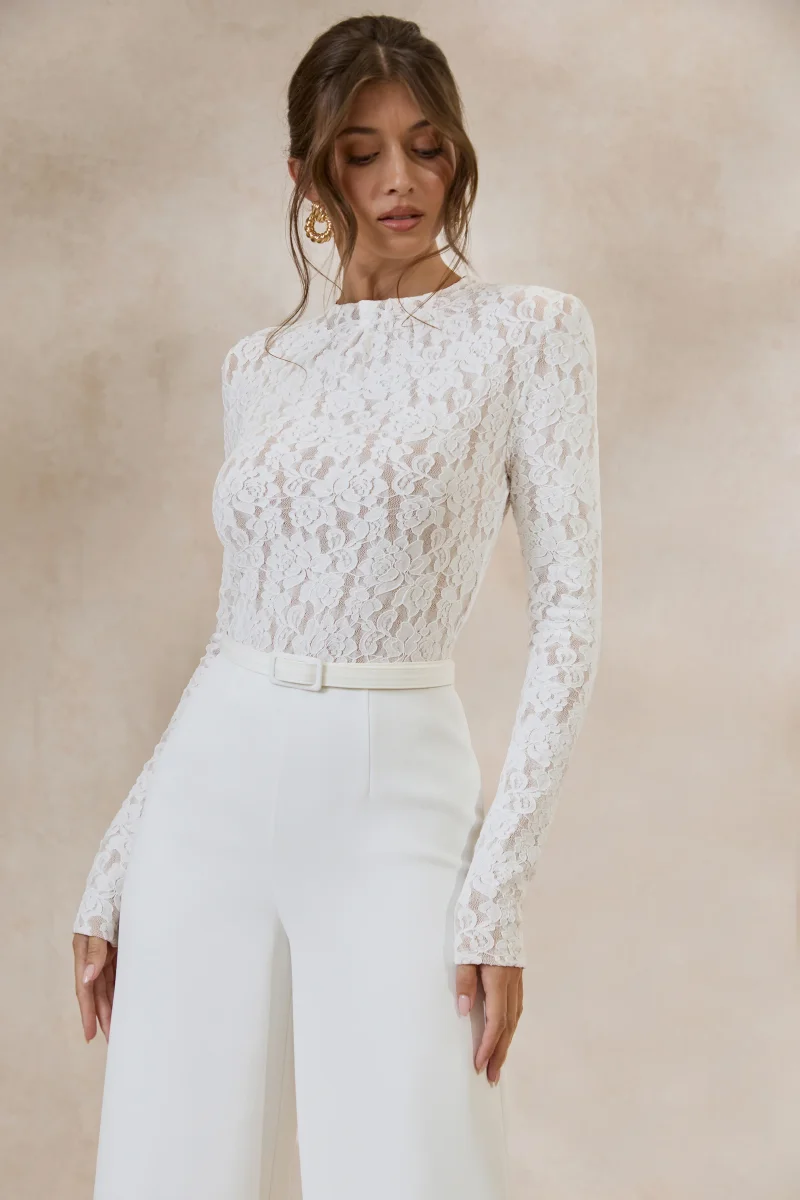 Romancea | Mono Blanco de Encaje con Cuello Alto - Imagen 4